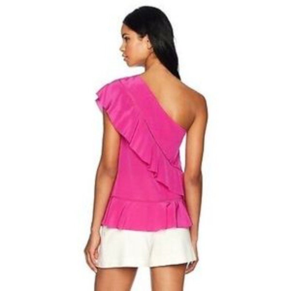 TRINA TURK LATANA ONE SHOULDER RUFFLED SILK BLOUSE - Picture 3 of 7